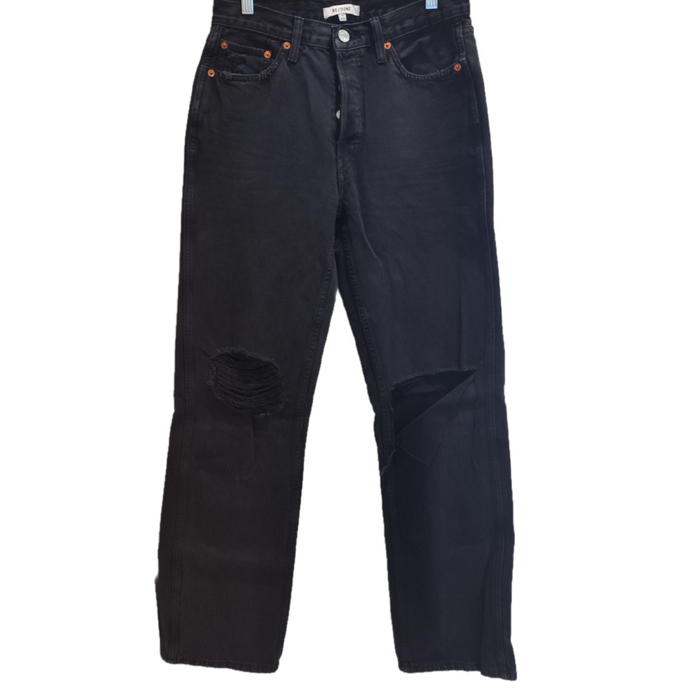 Re/Done‎ Cotton Black Distressed Denim High Rise Women's Jeans Size 27